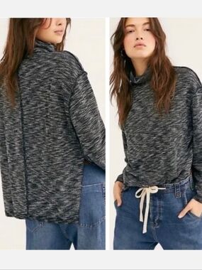 Free People We the Free Sunny Days Turtleneck Night Star Sweater Black Boxy M